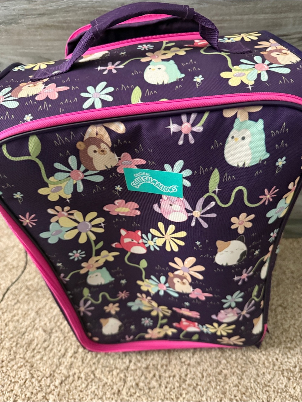 Squishmallows Purple Floral Animal Carry Case with Pink Trim